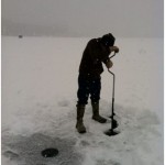 You’ve got to work for your dinner: ~18 inches of ice on Georgetown Lake this year.